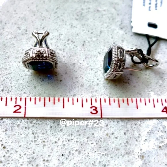 NWT Judith Ripka Asscher-cut Blue Sapphire Estate Stud Earrings - Picture 10 of 11